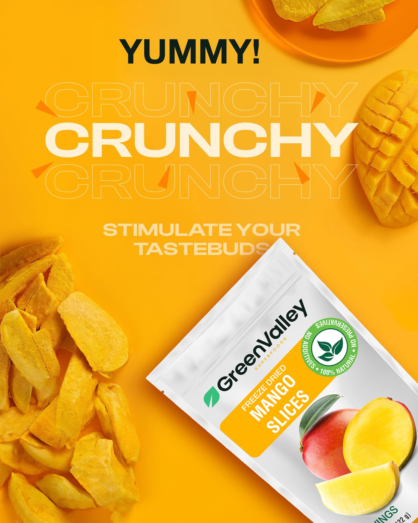 Freeze Dried Mango Slices - Crunchy 100% Natural Fruit - 4.3 oz.