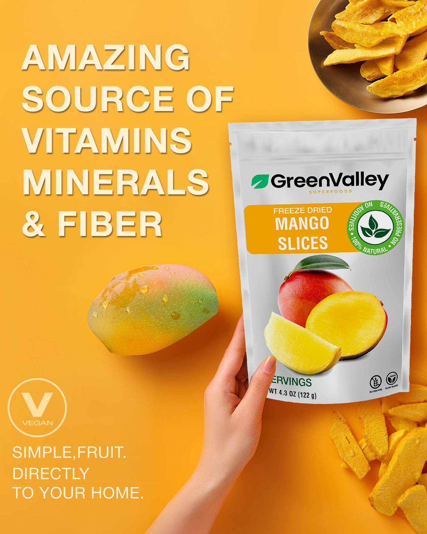 Freeze Dried Mango Slices - Crunchy 100% Natural Fruit - 4.3 oz.